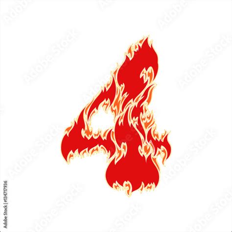 Fiery Font Red Number 4 On White Background Stock Image And Royalty