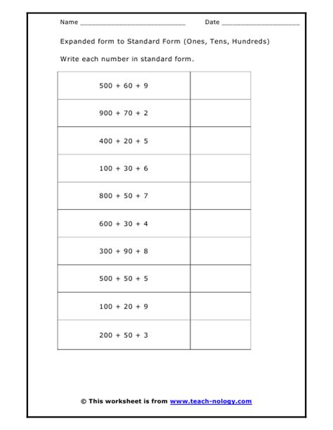 Expanded Form Word Form Standard Form Worksheets Worksheets For