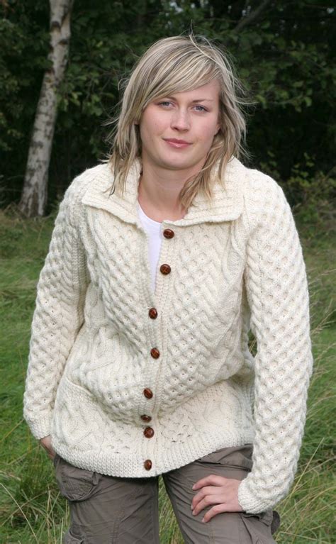 Ladies Luxury Hand Knitted Aran Cardigan Leven By Scotweb Knit