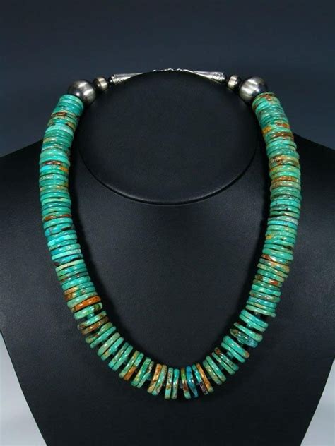 Native American Heavy Turquoise Chunky Disc Necklace By Navajo Artist
