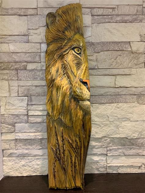 Carved Wood Lion Wooden Lion Lion Wall Art Lion Head Wall Etsy