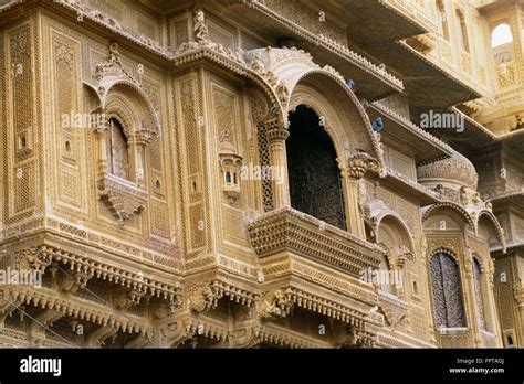 Detail Of Windows And Facade Of The Patwon Ki Haveli House Jaisalmer