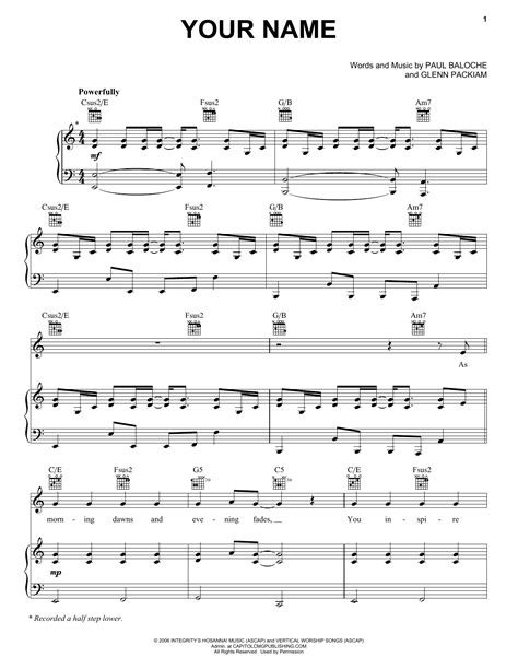 Your Name Sheet Music Paul Baloche Piano Vocal Lagudankuncinya Song