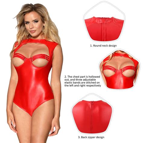 Plus Size Red Leather Open Bust Teddy Ohyeah888