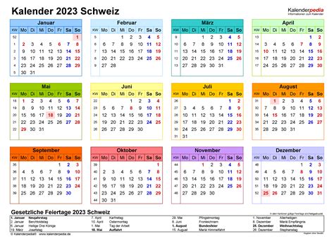 Kalender 2023 Schweiz In Excel Zum Ausdrucken