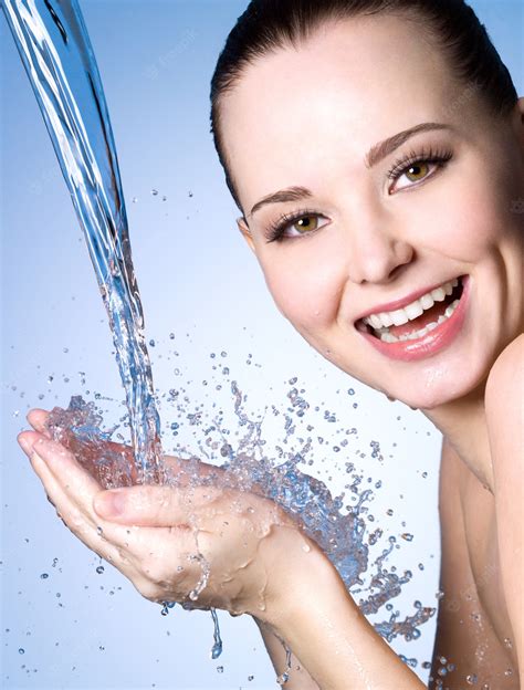 Free Photo Happy Laughing Woman Washing Face