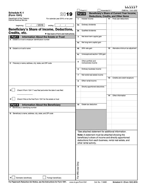 Irs 1041 Schedule K 1 2019 Fill Out Tax Template Online Us Legal