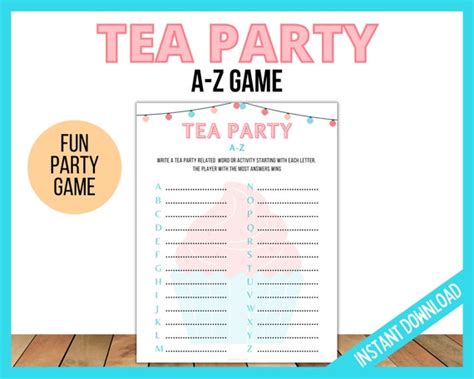 Tea Party A Z Game Printable Tea Party Game Tea Party Fun Games