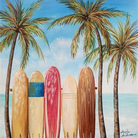 Easy Surfboard Beach Seascape Free Painting Tutorial Now Available On YouTube Https