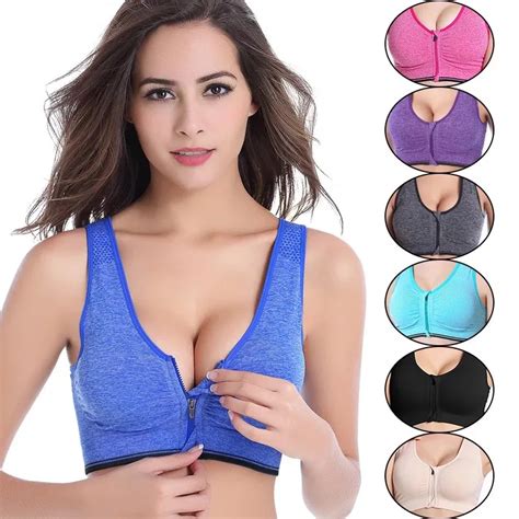 Babeaomax Women Zipper Push Up Sports Bras Padded Wirefree Shockproof Gym Fitness Athletic