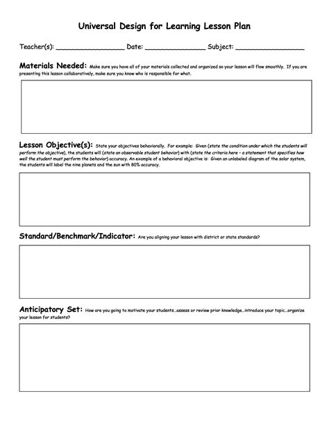 Lesson Plan Template With Standards And Objectives
