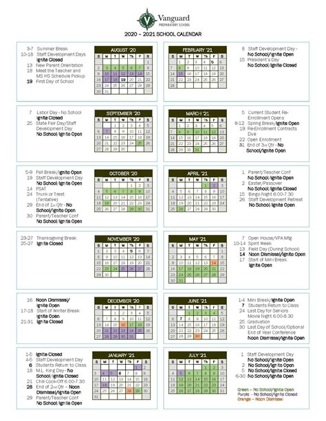 2020 2021 School Calendar Page 001 Vanguard Preparatory School