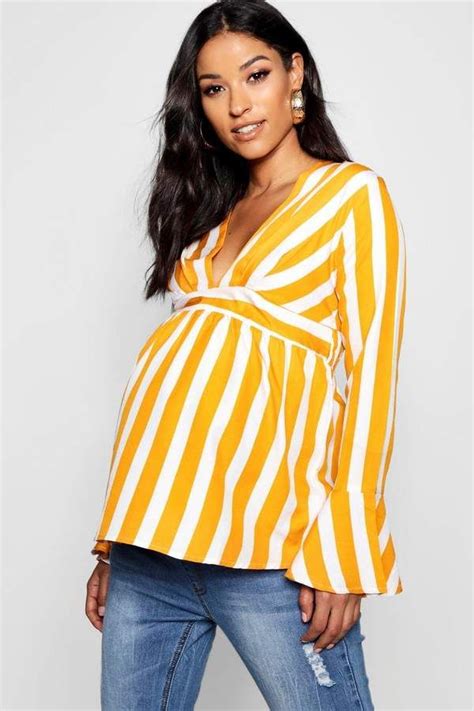 Boohoo Maternity Louise Stripe Ruffle Detail Smock Top Cheap