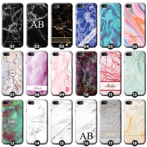 Personalised Marble Phone Case Cover For Apple Iphone Initial Text Name