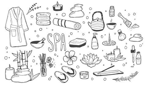 Spa Doodle Set Hand Drawn Aromatherapy Body Care Beauty Salon And Thai Massage Accessories