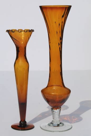 Hand Blown Glass Bud Vases Vintage Amber Art Glass Bud Vase Collection