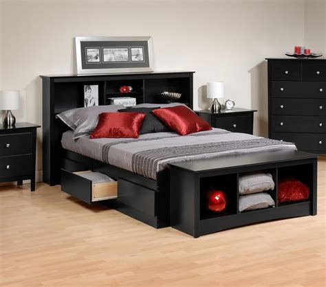 Platform Storage Bed W Bookcase Headboard Bed Sizefullcolorblack