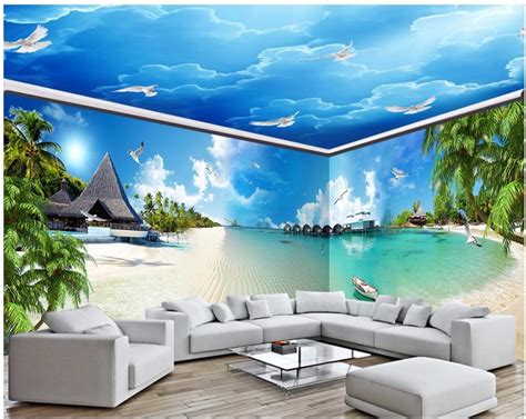 Download hd 3d wallpapers best collection. 3d room wallpaper custom photo Blue sea beach full house ...