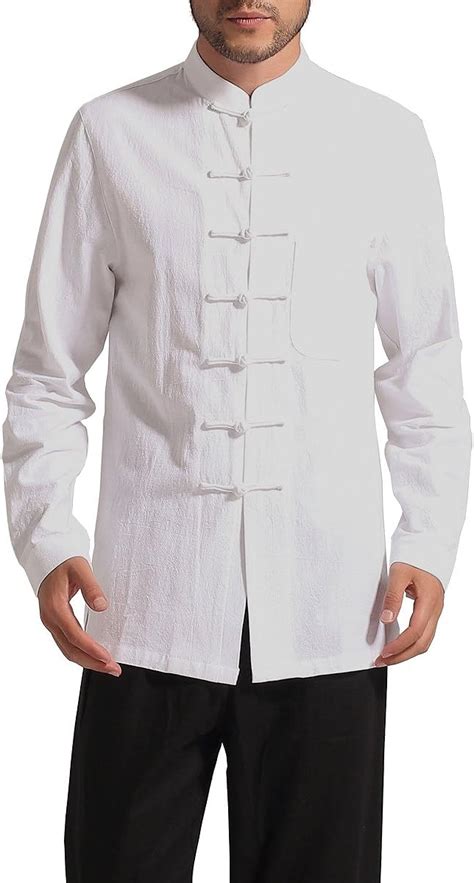 Bitablue Mens Chinese Traditional Style Cotton Shirt White Large