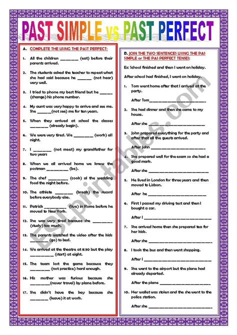 Simple Past Vs Past Perfect Worksheet Simple Past Tense English My Xxx Hot Girl