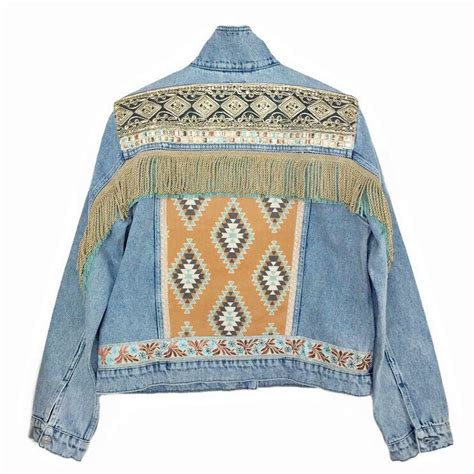 Embellished Denim Jacket Navajo Style With Fringe OOAK Embellished