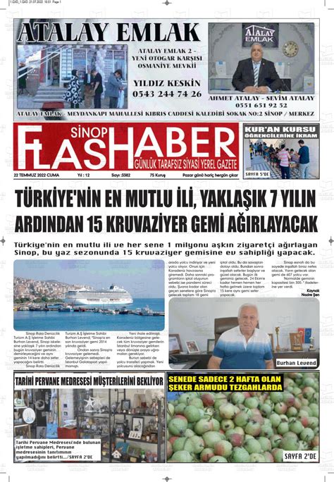 Temmuz Tarihli Sinop Fla Haber Gazete Man Etleri