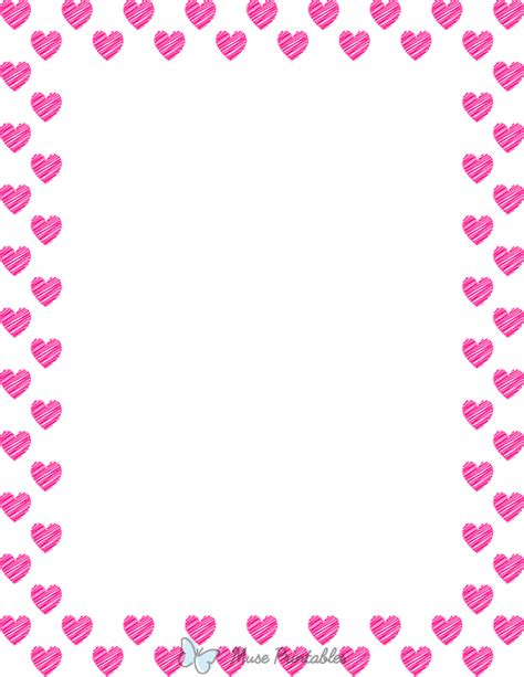Printable Hot Pink On White Heart Scribble Page Border