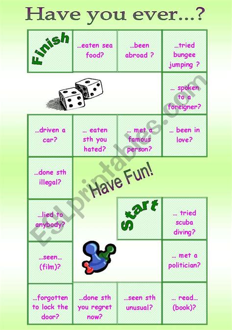 Board Game Have You Ever Esl Worksheet By Kordullaaa