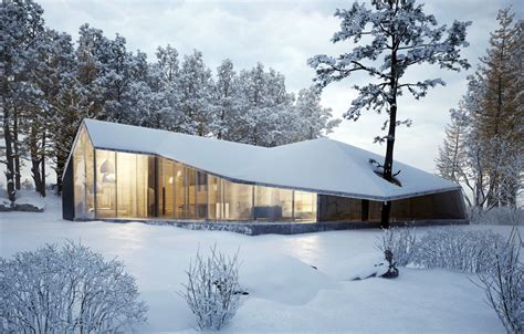 Wallpaper Winter Snow Trees House House Forest Architecture