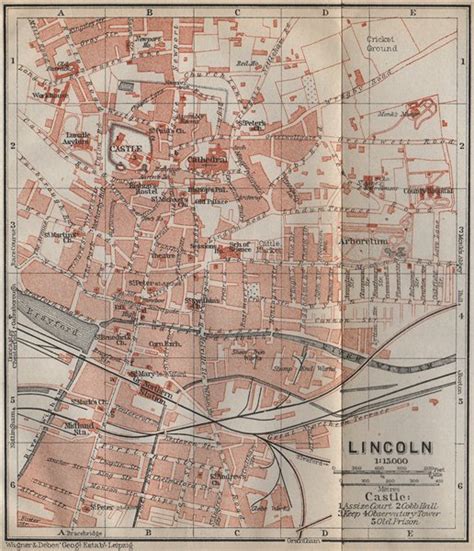 Lincoln Antique Town City Plan Lincolnshire Baedeker 1910 Old Map