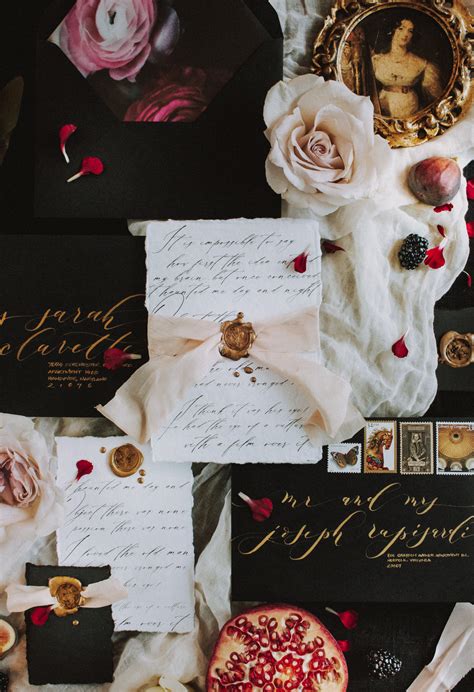 Romantic Black White And Gold Calligraphed Stationery Inspiration