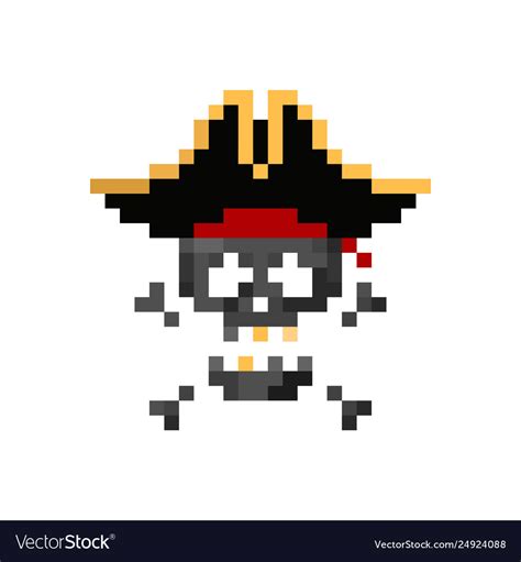 Pixel Art Pirate Human Skull With Tricorn Vector Image