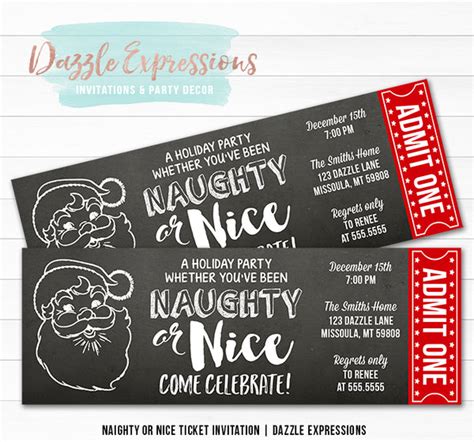 Naughty Or Nice Holiday Party Ticket Invitation Dazzle Expressions