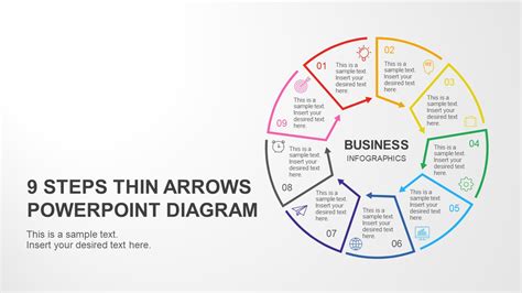 9 Steps Circular Thin Arrows Powerpoint Diagram Slidemodel