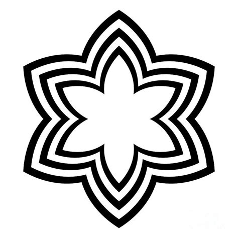 Six Pointed Star Symbol Blossom Shaped With Arched Offset Lines
