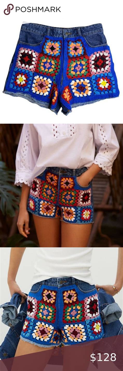 Anthropologie X Farm Rio Crochet Denim Shorts Crochet Shorts Outfit