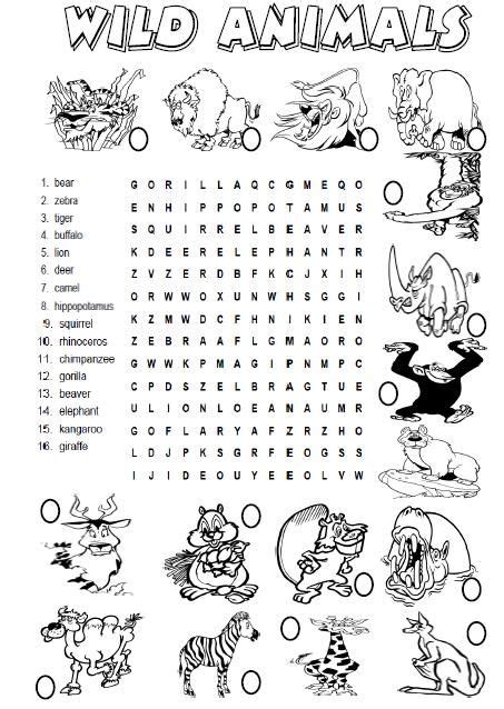Wild Animals Wordsearch Puzzle Animal Worksheets 1st Grade Worksheets