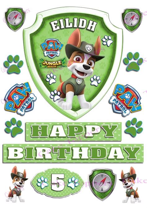 Edible Personalised Paw Patrol Badge Tracker Icing Cake Topper Happy
