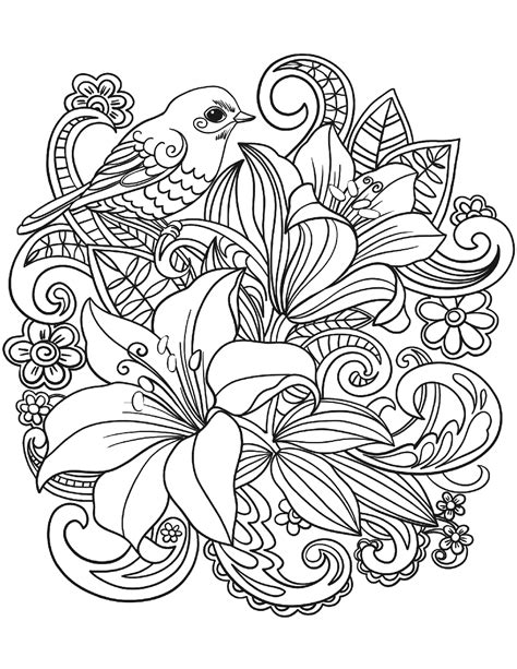 Coloring Pages Of Birds And Flowers