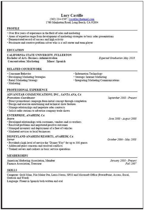 sample resume  business degree business resume