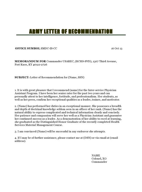 Army Character Reference Letter