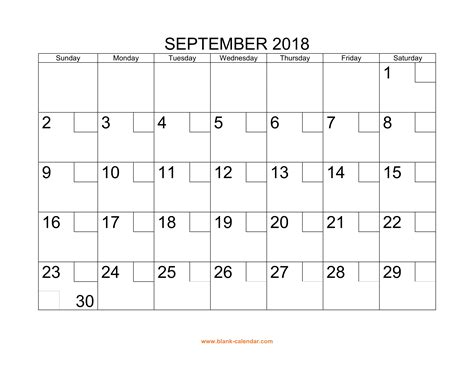 Free Download Printable September 2018 Calendar With Check Boxes