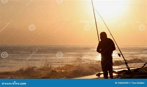 Fisherman At Sunset Hawaii Stock Image Image Of Pole 24842509