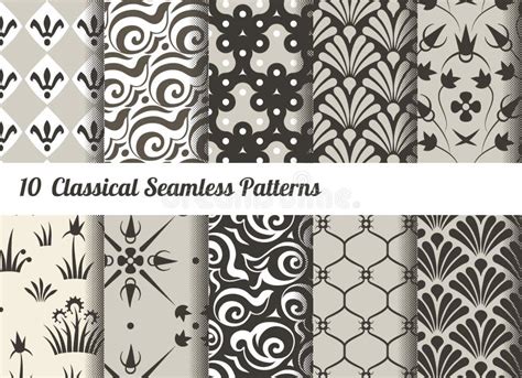 Seamless Pattern Background Set Of 10 Classical Motifs Stock Vector