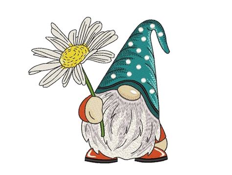 Gnome With A Daisy Embroidery Design 5 Sizes Instant Etsy
