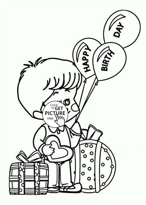 Boy With Happy Birthday Balloons Coloring Page For Kids Holiday