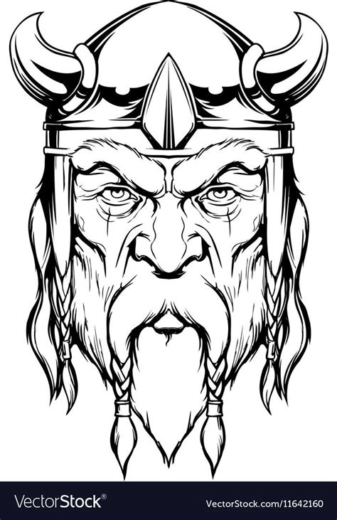 A Viking With Horns And Beards In The Style Of Tattoo Art On A White