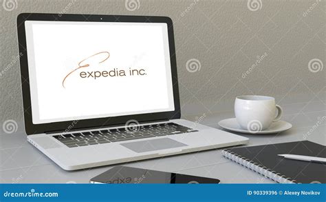 Laptop With Expedia Logo On The Screen Modern Workplace Conceptual
