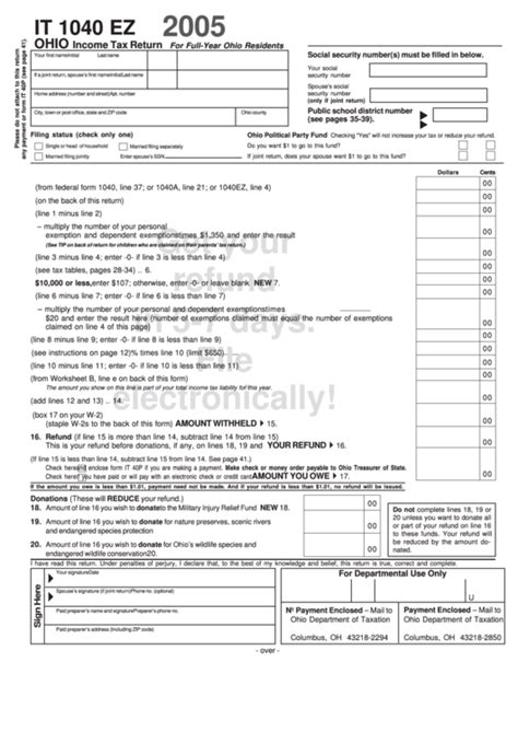 Fillable Form It 1040 Ez Ohio Income Tax Return Printable Pdf Download