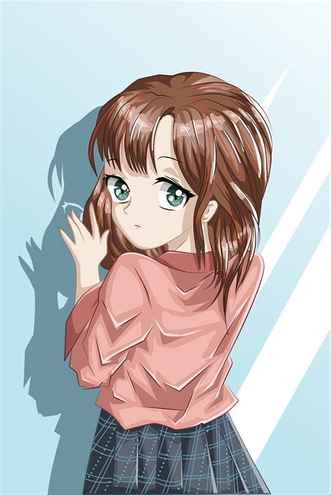 Anime Girl With Brown Hair And Green Eyes